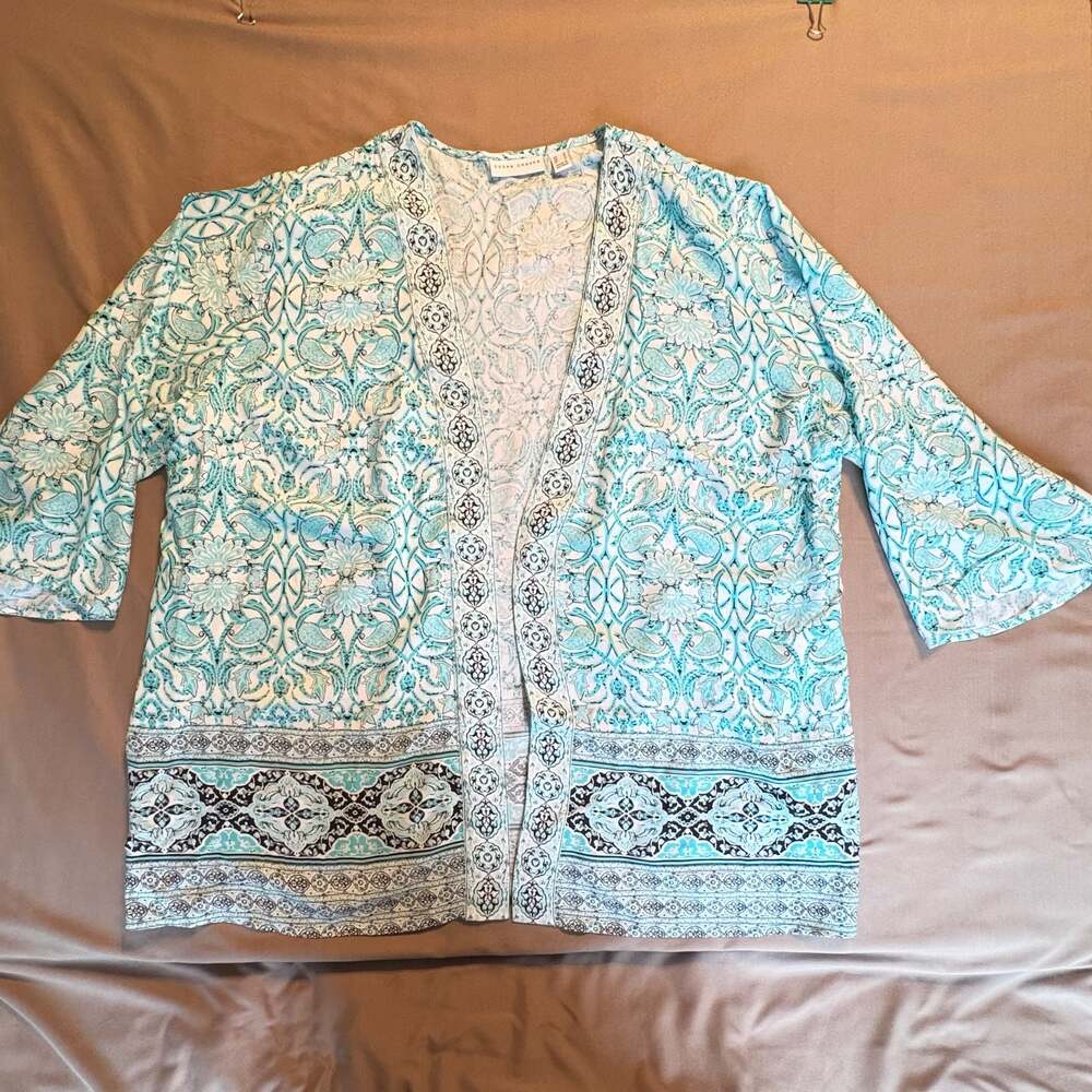 Susan Graver Floral Print Open Front Lightweight Kimono Cardigan